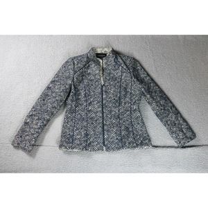 Lafayette 148 New York Blazer Womens 12 Blue Ivory Textured Jacket Blazer Zipper